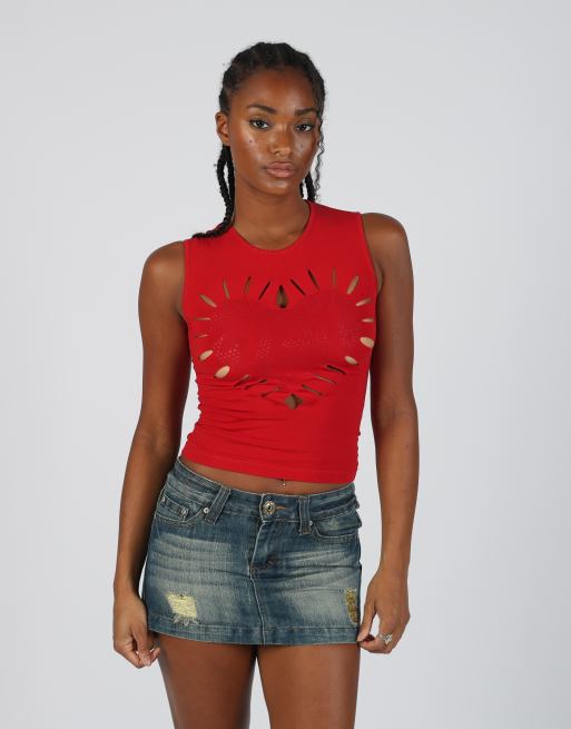 Vintage Met S woven vest in burgundy red