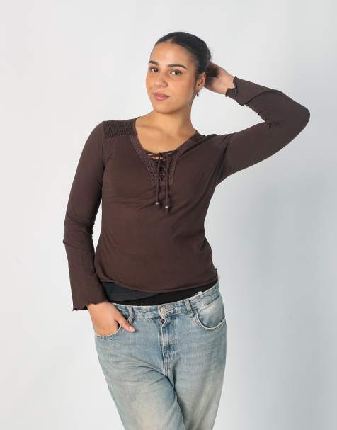 Vintage Mexx L long sleeve top in brown - view 1