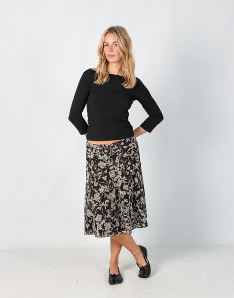 Vintage Mexx S woven midi skirt in brown - view 1