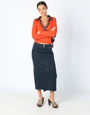 Vintage MHV 8 Denim Maxi Skirt Navy Blue