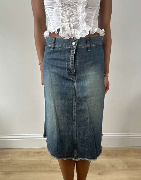 Vintage mid wash denim skirt in blue - view 1