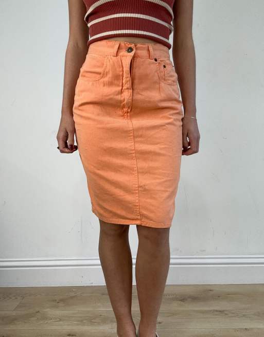 Vintage midi denim skirt in orange