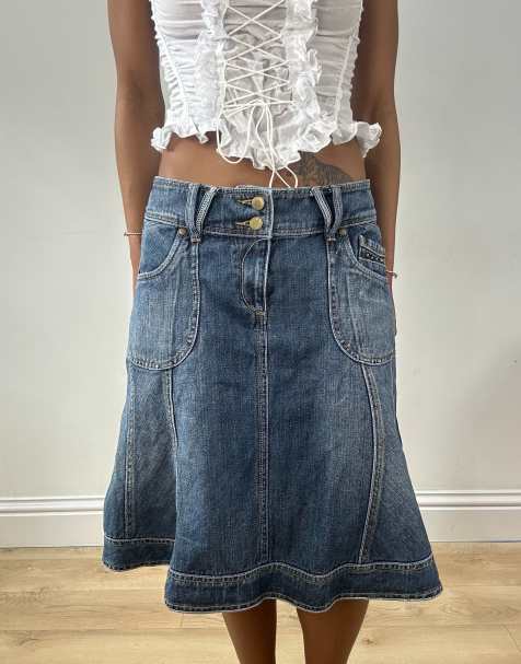 Vintage midi length denim skirt in blue - view 1