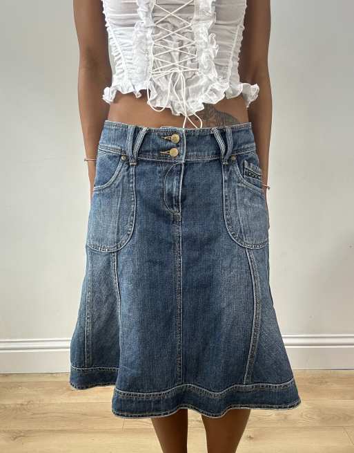 Vintage midi length denim skirt in blue
