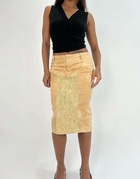 Vintage midi skirt in tan - view 1