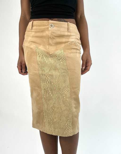 Vintage midi skirt in tan, 3 of 4