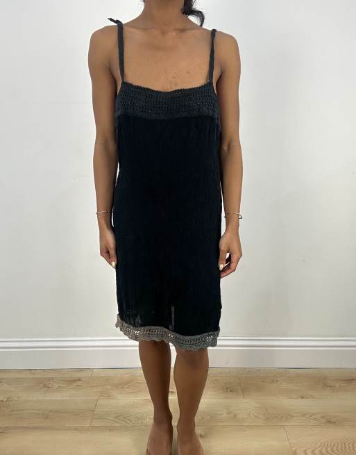 Vintage midi tie strap dress in black
