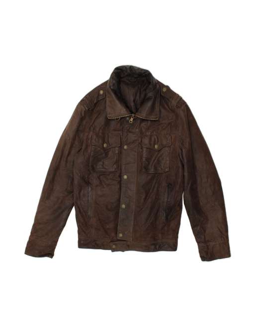 Vintage Military Bomber Leather Jacket It 52 XL In Brown