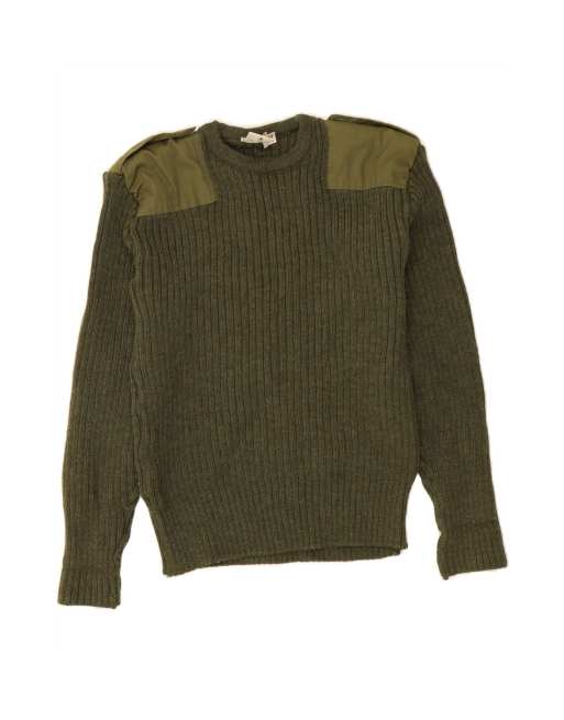 Vintage Military Crew Neck Jumper Sweater EU 40 Medium In Khaki Army
