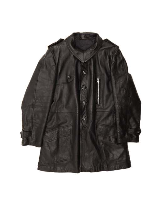 Vintage Military Leather Coat UK 36 Small In Black