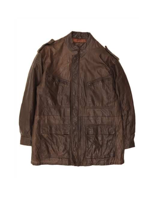 Vintage Military Leather Coat UK 38 Medium In Brown