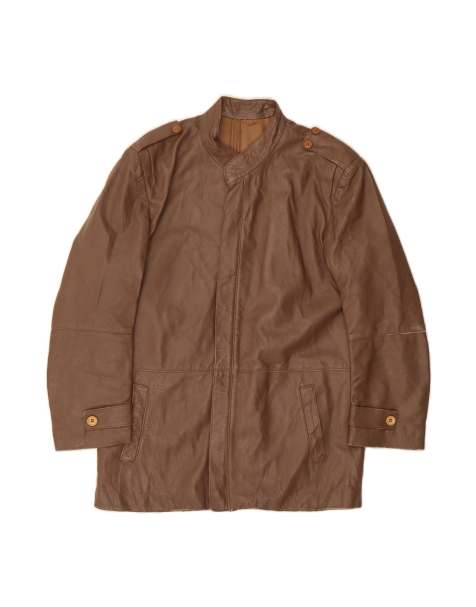Vintage Military Leather Jacket It 48 Medium In Brown - view 1