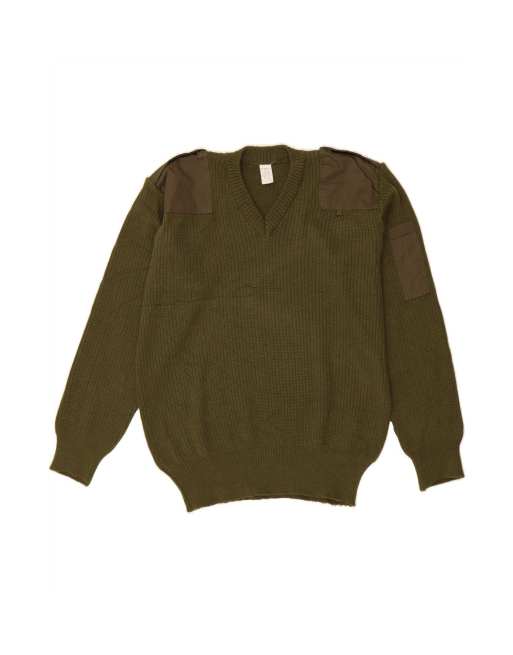 Vintage Military V-neck Jumper Sweater XL In Khaki