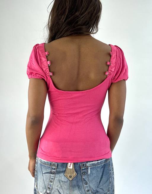 Vintage milkmaid style top in pink, 2 of 4