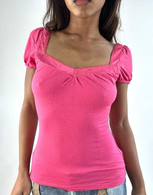 Vintage milkmaid style top in pink, 3 of 4