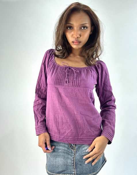 Vintage milkmaid style top in purple - view 1