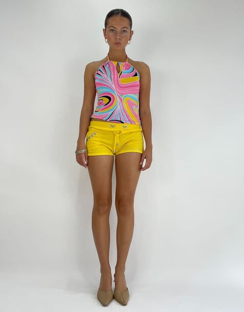 Vintage mini shorts in yellow - view 1