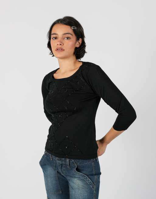 Vintage Misis S long sleeve top in black, 3 of 4