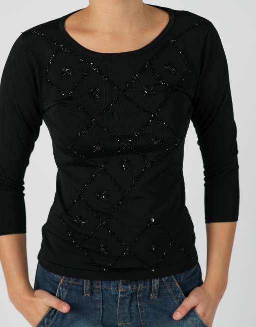 Vintage Misis S long sleeve top in black, 4 of 4