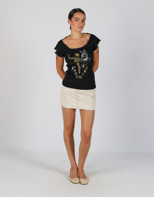 Vintage Miss Azzura S denim mini skirt in cream