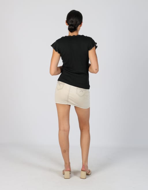 Vintage Miss Azzura S denim mini skirt in cream, 3 of 4