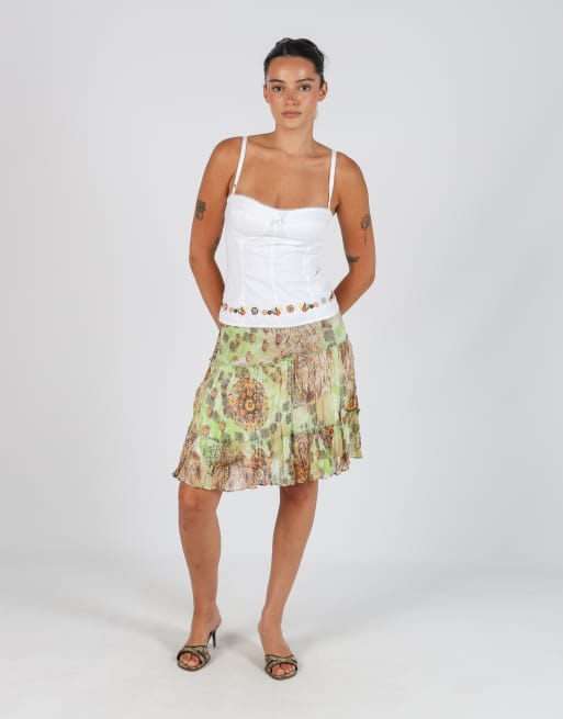 Vintage Miss Dolce XS woven midi skirt in light green