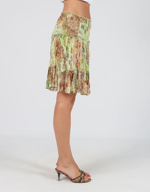 Vintage Miss Dolce XS woven midi skirt in light green, 2 of 4