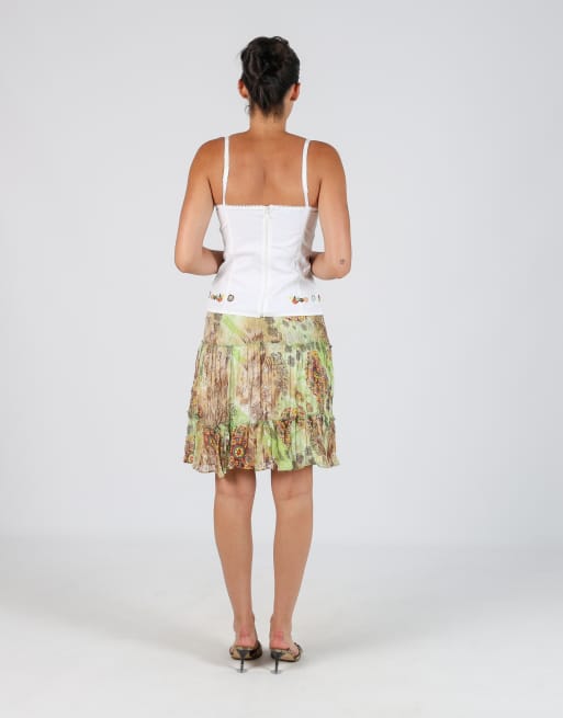 Vintage Miss Dolce XS woven midi skirt in light green, 3 of 4