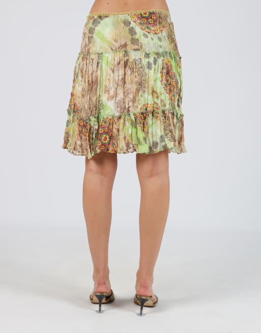 Vintage Miss Dolce XS woven midi skirt in light green, 4 of 4