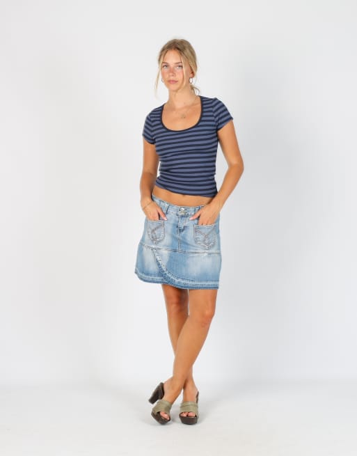 Vintage Miss JS S denim mini skirt in light blue