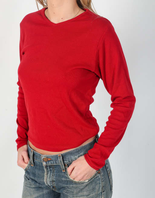 Vintage Miss Mix S long sleeve top in burgundy red, 4 of 4