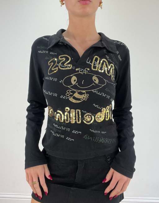 Vintage Miss Ribbelina graphic polo shirt in black