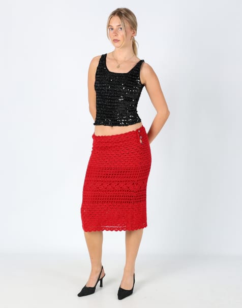Vintage Miss Sixty 8 Woven Midi Skirt Red - view 1
