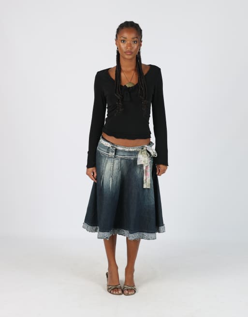 Vintage Miss Sixty L denim midi skirt in blue