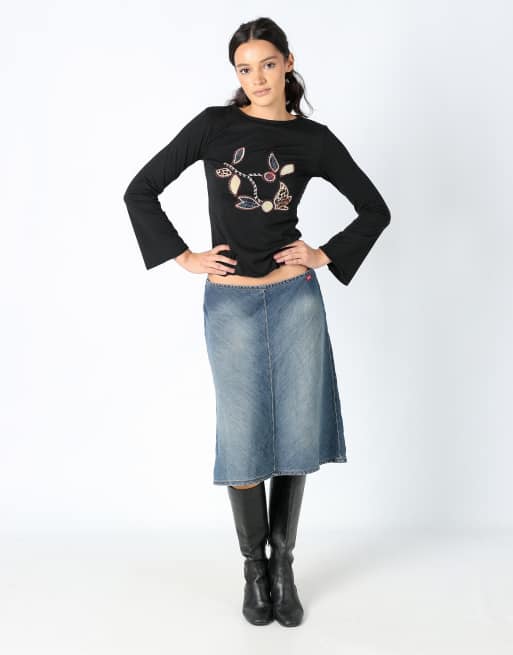 Vintage Miss Sixty M denim midi skirt blue