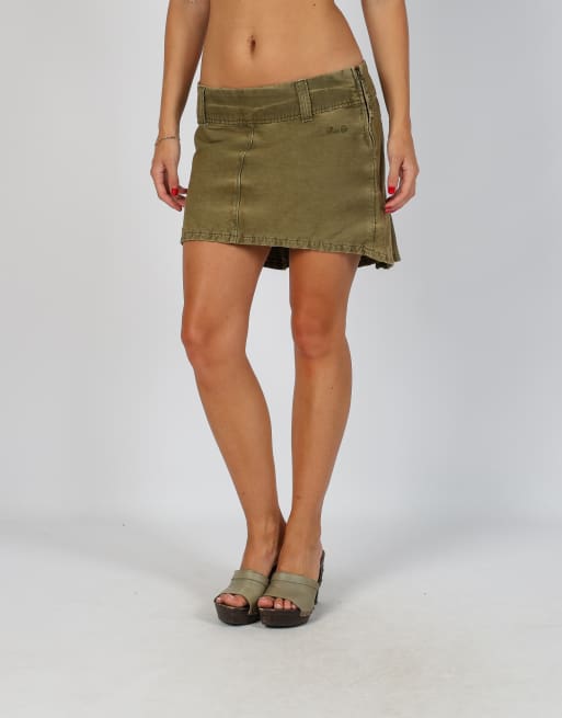 Vintage Miss Sixty M woven mini skirt in dark green, 2 of 4