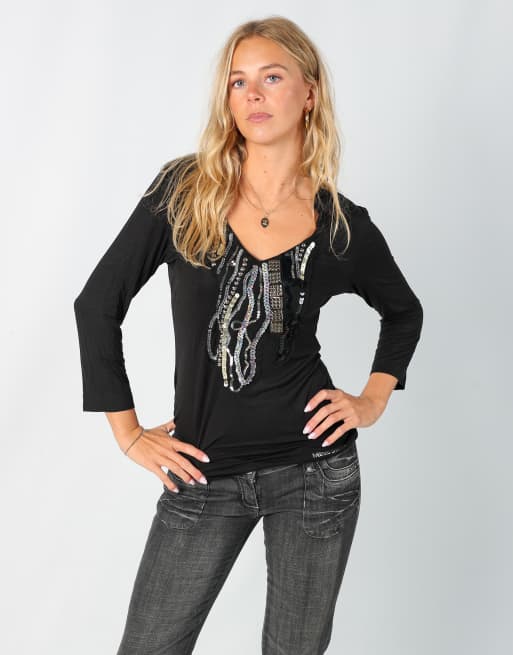 Vintage Miss Sixty M woven top in black