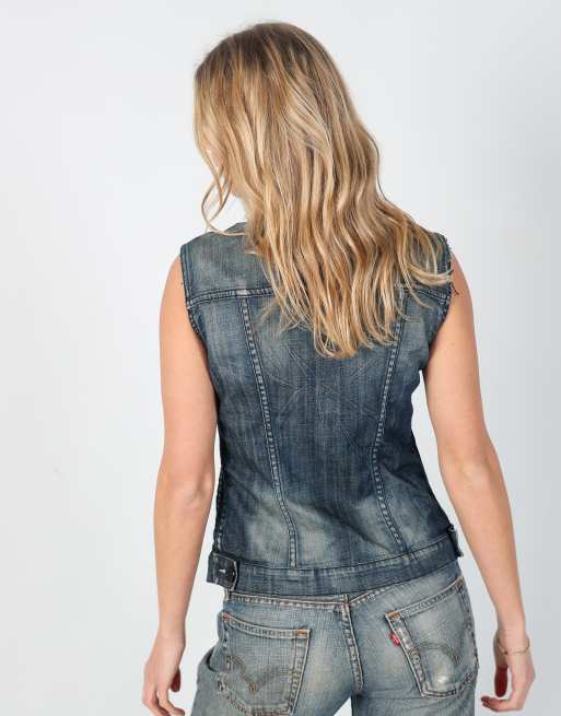 Vintage Miss Sixty M woven vest in blue, 2 of 4