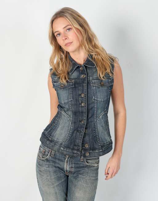 Vintage Miss Sixty M woven vest in blue, 3 of 4
