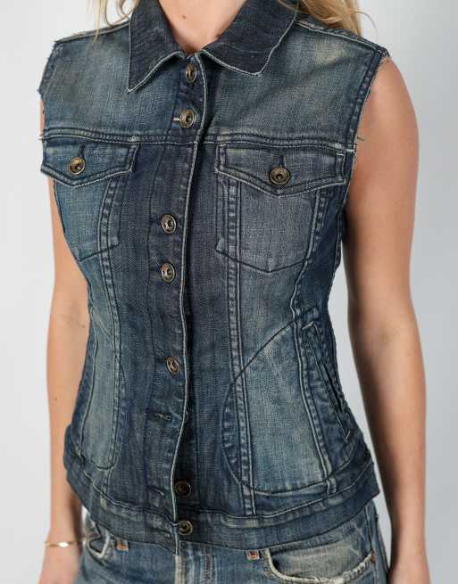 Vintage Miss Sixty M woven vest in blue, 4 of 4