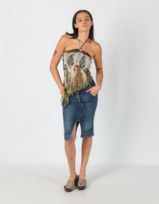 Vintage Miss Sixty S Denim Midi Skirt Navy Blue