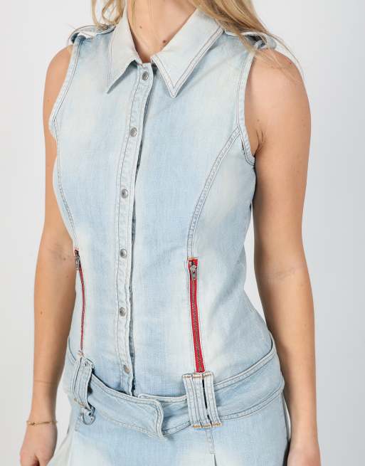 Vintage Miss Sixty S denim mini dress in light blue, 4 of 4