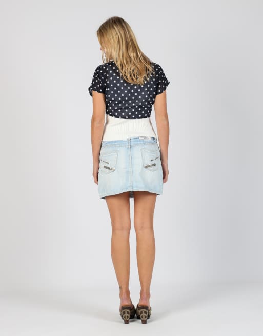 Vintage Misswan S denim mini skirt in light blue, 3 of 4