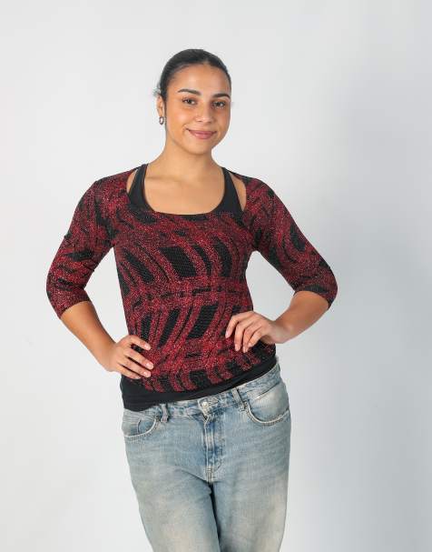 Vintage M.M.A M long sleeve top in red - view 1