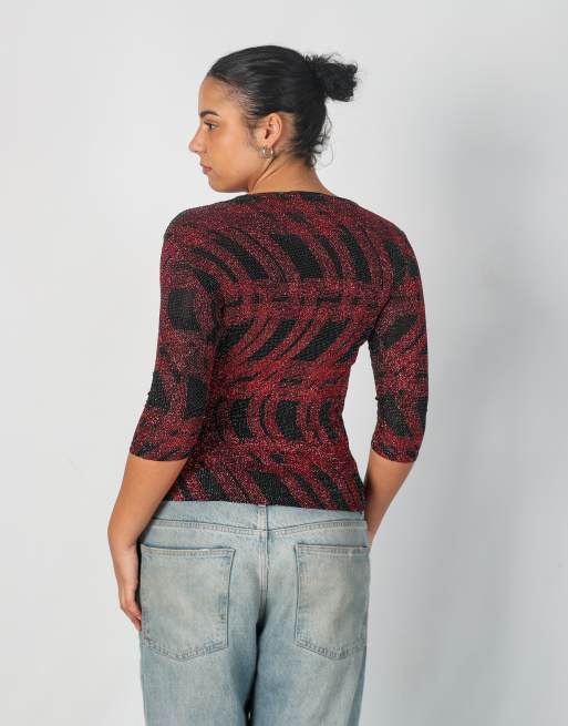 Vintage M.M.A M long sleeve top in red, 2 of 4