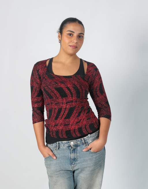 Vintage M.M.A M long sleeve top in red, 3 of 4