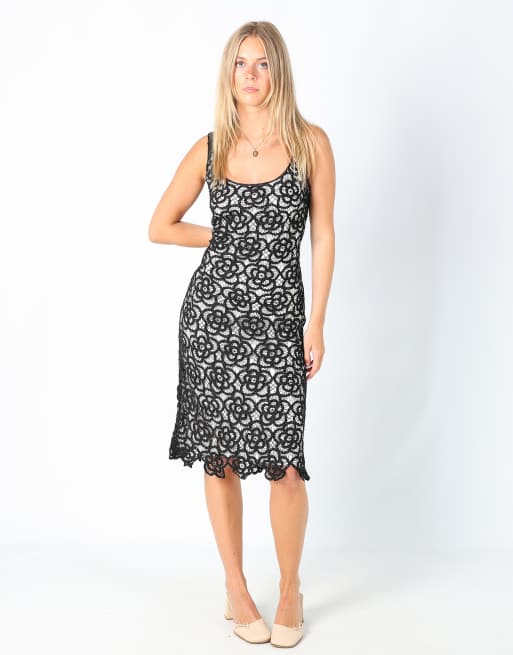 Vintage Modyva S embroidered midi dress in black