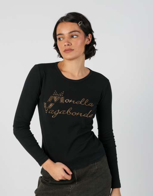 Vintage Monella Vagabonda S long sleeve top in black, 3 of 4