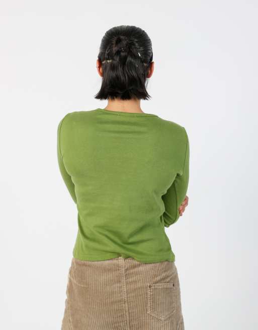 Vintage Monella Vagabonda S long sleeve top in khaki green, 2 of 4