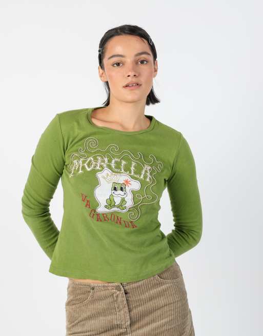Vintage Monella Vagabonda S long sleeve top in khaki green, 3 of 4